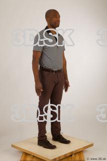 Whole body black white striped shirt brown jeans brown shoes…